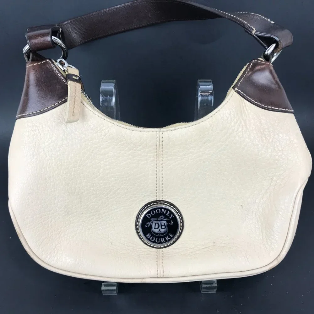 Dooney Bourke Cream/Brown Pebble leather shoulder handbag